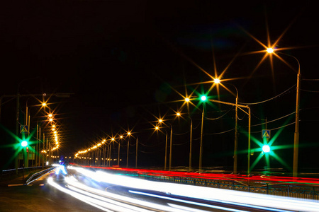 moving car with blur light through city 