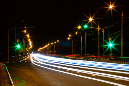 moving car with blur light through city 