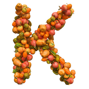 南瓜字体，来自南瓜的字母K。三维渲染