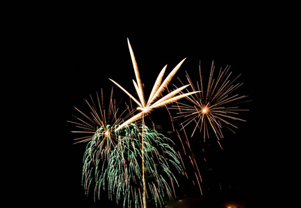 Brightly Colorful Fireworks isolated black background. New Year 