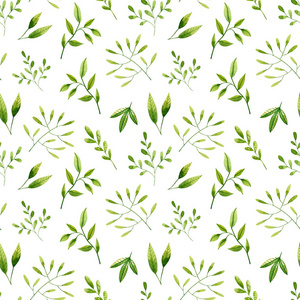 Seamless pattern with watercolor branches and leaves. Hand drawn