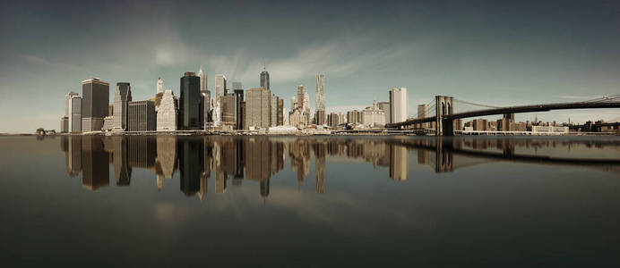 反射 市中心 全景 全景图 曼哈顿 大都会 城市 办公室