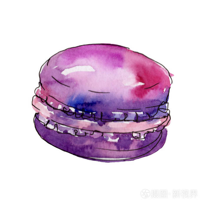 水彩画风格的美味杏仁饼.背景插图集.水彩绘画时尚水彩隔离.