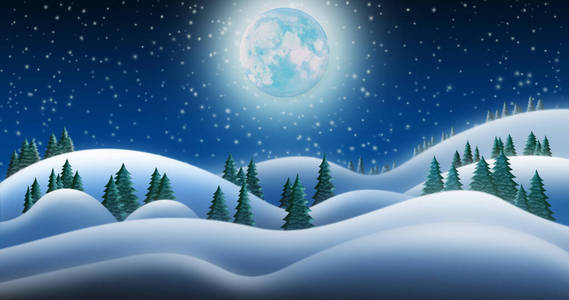 圣诞夜与北极雪原的满月背景