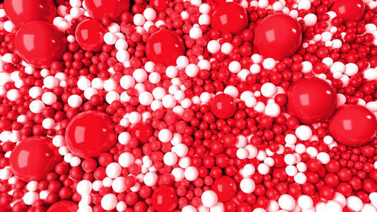 红白气球不同颜色和大小的美丽闪亮的红白球完全覆盖了表面.