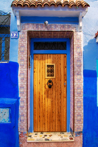 Traditional oriental doors with ornament in Morocco. 