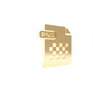 黄金PNG文件文档。下载png按钮图标隔离在白色背景上。PNG文件符号。三维插图三维渲染