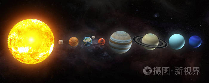 太阳系行星集合 太阳和行星排成一行照片 正版商用图片25o19v 摄图新视界