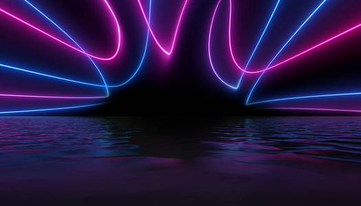 霓虹蓝粉色曲线未来主义抽象星系紫外曲线神经元线激光科学科幻高
