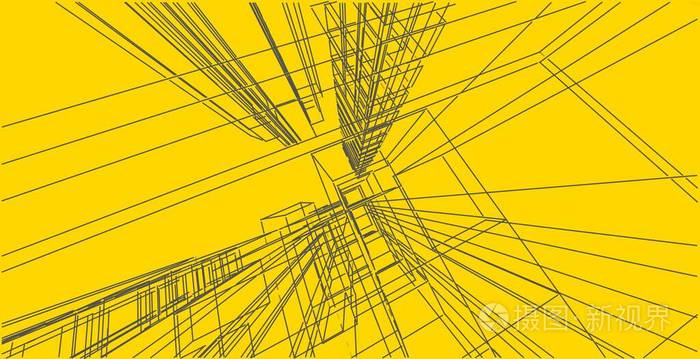 三维建筑插图建筑透视线
