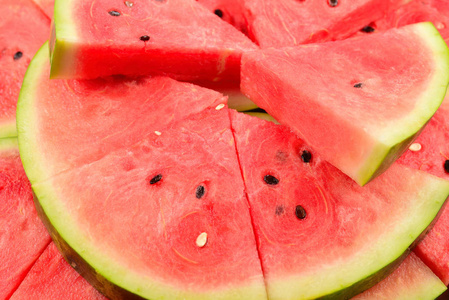 Juicy watermelon slices background. Top view. 