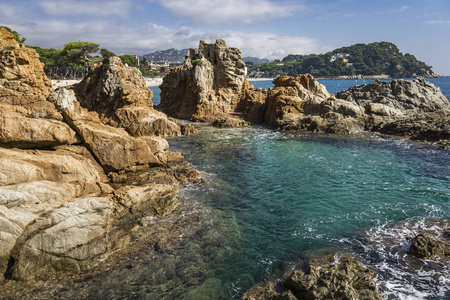 海岸线 波浪 场景 西班牙 布拉瓦 海滨 海景 石头 悬崖