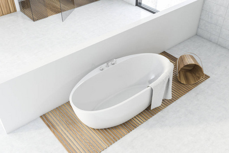 白色浴室浴缸俯视图照片