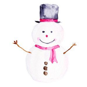 Watercolor painting of a cute snowman 