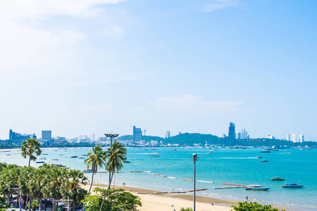 Beautiful landscape and sea ocean with white cloud and blue sky 