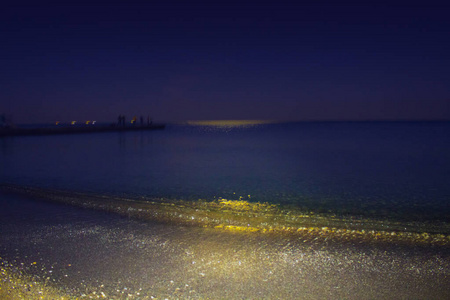 午夜 海洋 暴风雨 浪漫 神秘的 海景 月亮 风景 场景