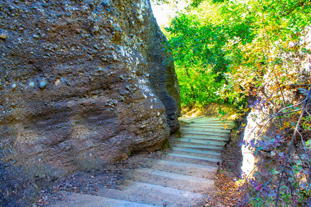 岩石 步行 日本 美丽的 木材 冥想 楼梯 小山 通路 古老的