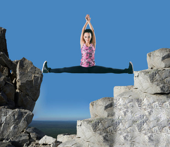 运动 石头 天空 瑜伽士 体位 拉伸 锻炼 健身 女人 放松
