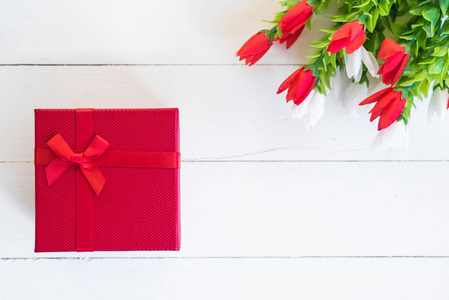 Red gift box and flower 