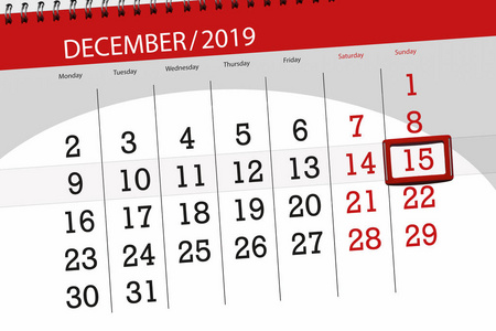 Calendar planner for the month december 2019, deadline day, 15, 