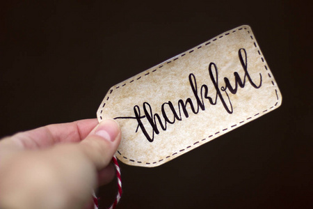 The inscription Thankful in the hand. Thanksgiving Day