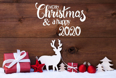 驯鹿，礼物，树，球，雪，圣诞快乐，2020快乐