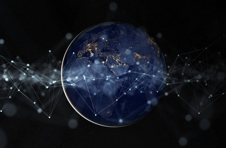 Global datas exchanges and connections system over the globe 3D 