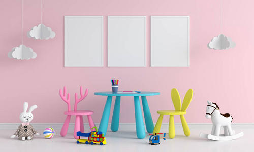 三个空白相框，用于儿童房模型，三维渲染