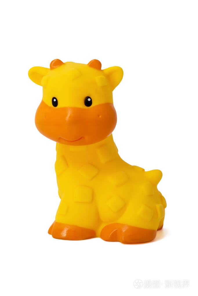 白色背景上的橡胶玩具长颈鹿白色背景上隔离的儿童玩具