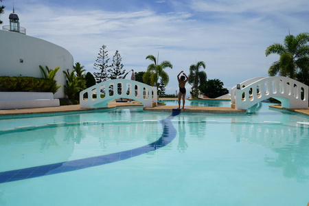 亚洲 水塘 海滩 旅行 豪华 棕榈 游泳 天空 建筑 旅游业