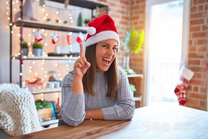 伟大的 女人 圣诞节 帽子 签名 手势 桌子 手指 面对