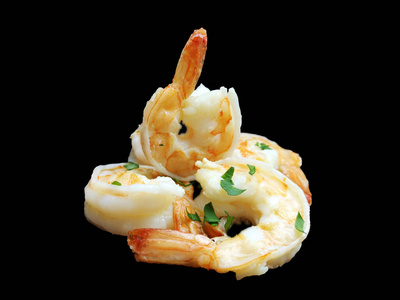 Fried roasted shrimps with parsley 