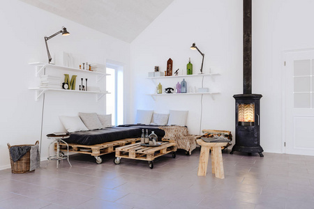 三维 插图 家具 房间 提供 活的 镶木地板 空的 客厅