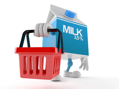 牛奶盒人物拿着购物篮