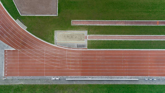 Athletics running track. Abstract aerial view looking down onto 