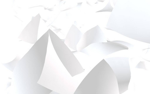 白色背景上孤立的一张张纸.抽象的金钱在空中飞舞.三维插图照片