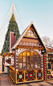 维尔纽斯大教堂广场的圣诞树和姜饼屋摊位