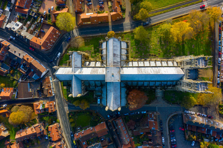空中俯视贝弗利大教堂，位于英国东约克郡小集镇中心的大型哥特式教堂。2019年秋拍