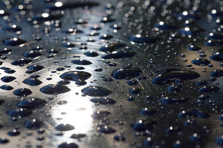 夏天的雨，滴滴的水珠洒在车漆上。小圆或小圆