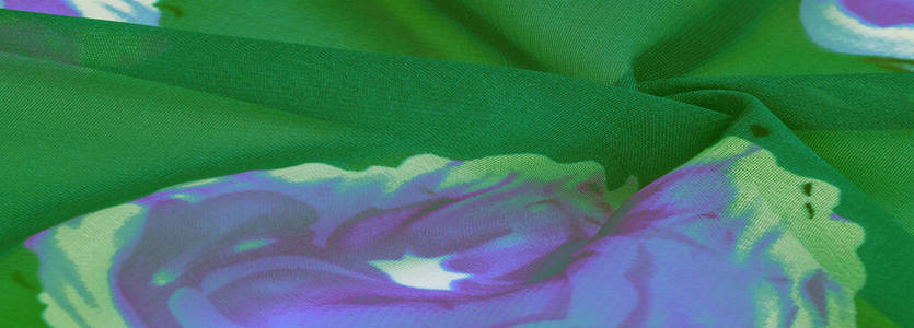 质地，背景，绿色丝绸面料，蓝色印花。