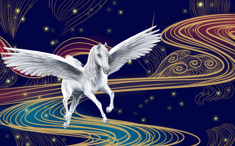 3d插图,星空,抽象的彩色波浪,白色的大飞马座照片