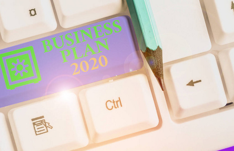 显示2020年商业计划的文字标志。概念照片挑战商业理念和新年目标。