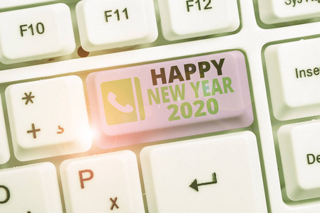 概念性手稿展示2020年快乐。商务图片短信问候庆祝节日新的开始最好的祝愿。