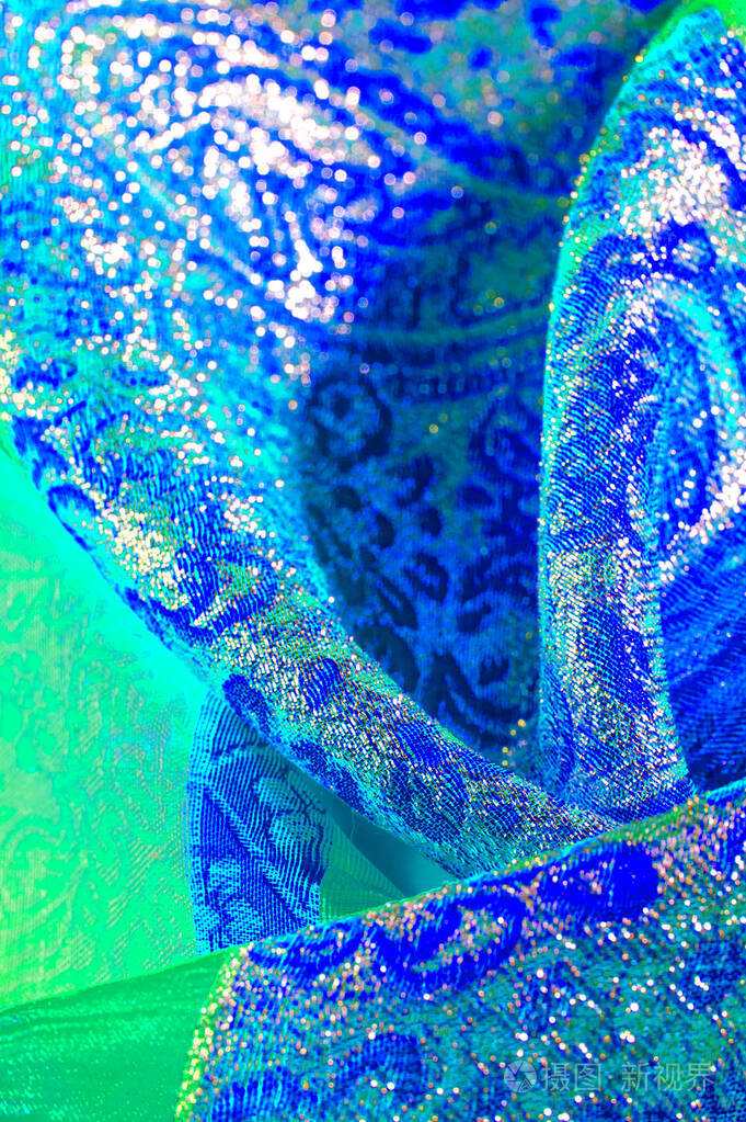 纹理背景图案蓝色锦缎面料欧根纱