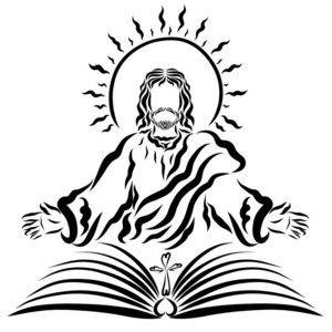 本带着十字架的打开的书前打开书和交叉圣经基督教阅读用象征性的图画