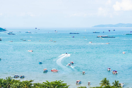 Beautiful landscape and sea ocean with white cloud and blue sky 