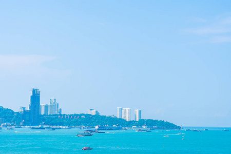 Beautiful landscape and sea ocean with white cloud and blue sky 