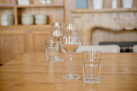 Empty glasses.Transparent clean glasses and wine glasses arrange