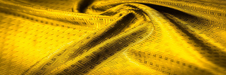 Background texture, pattern. Yellow, mustard silk fabric with a 