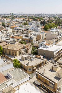 Beautiful top view of the orange roofs of houses in a European c